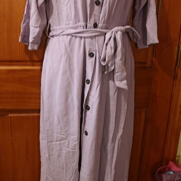 Mello Day Lavender Button Front Long Sleeve Belted Maxi Dress NWT Large - Picture 5 of 16